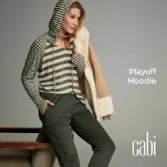 CAbi Olive Green & Oatmeal Striped Playoff Hoodie 3995 - Picture 1 of 8